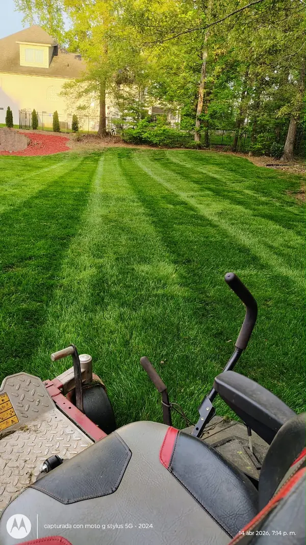 Zero-turn mower on a freshly striped lawn in Mocksville, NC